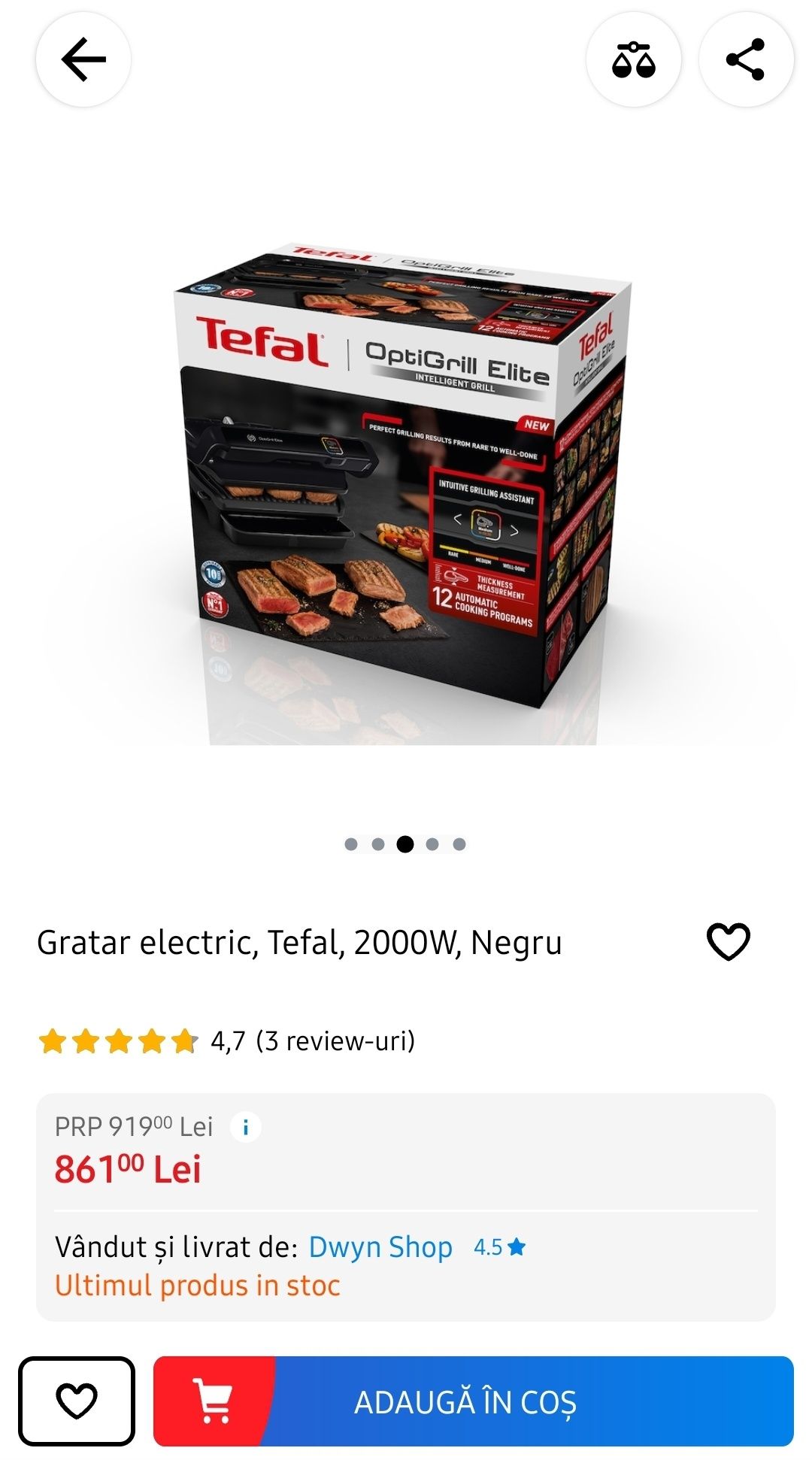 Tefal Optigrill Elite GC750830 cu garantie