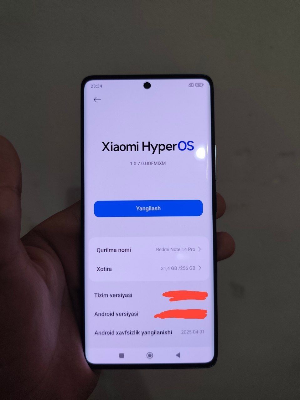Redmi note 14 pro plus 5 G 1hafta oldin yengi ochilgan 120W zaryatkasi