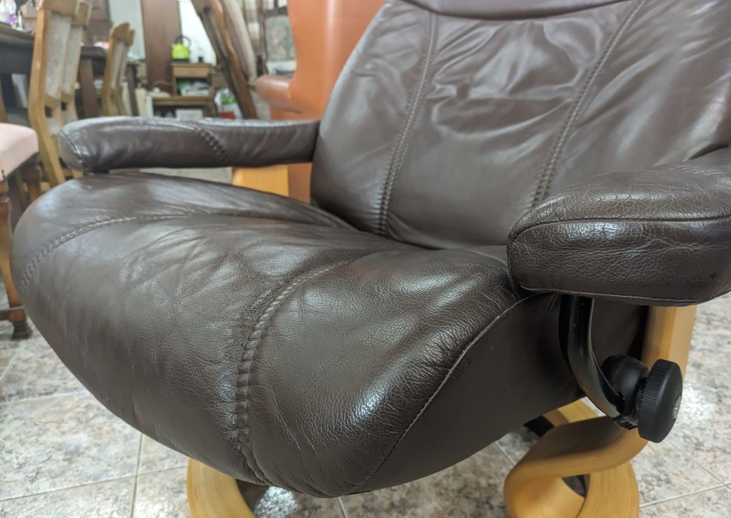 Механично релакс кресло с естествена кожа