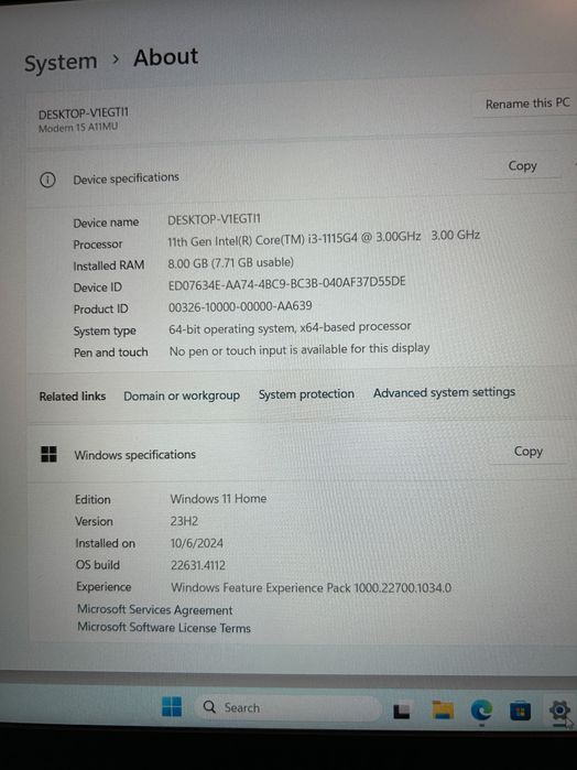 Laptop slim nou MSI 15.6 inch, i3-1115G4,16GB RAM,512GB SSD la cutie