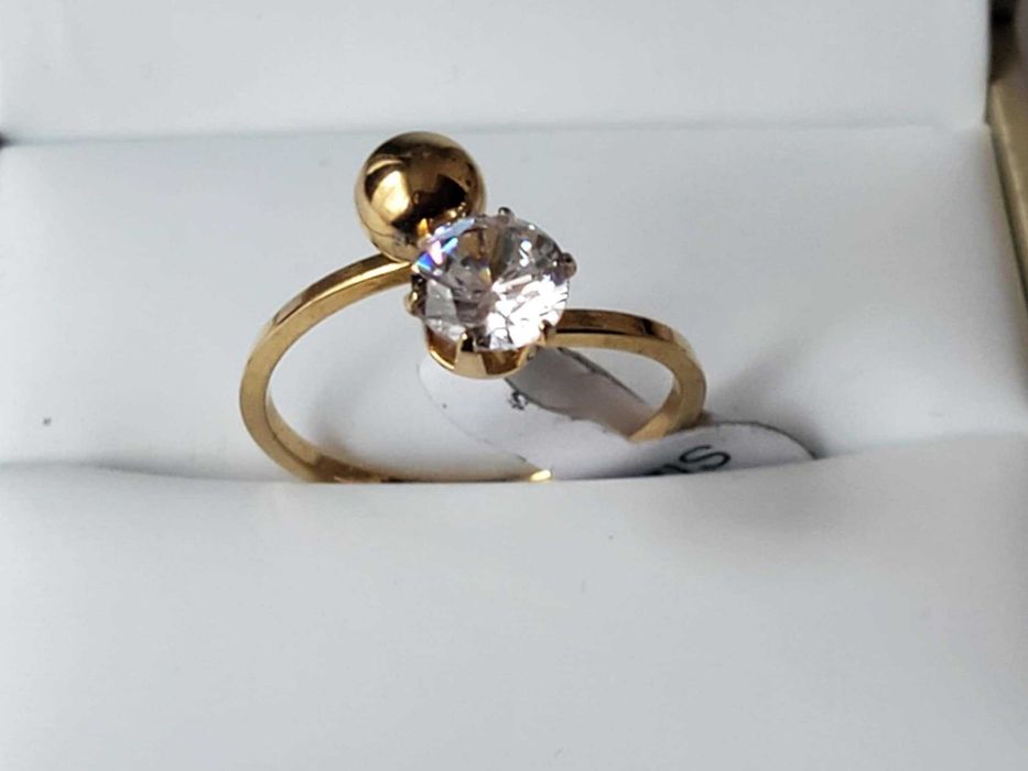 GR73,inel placat aur 14k, model reglabil, zirconiu alb si bila, superb