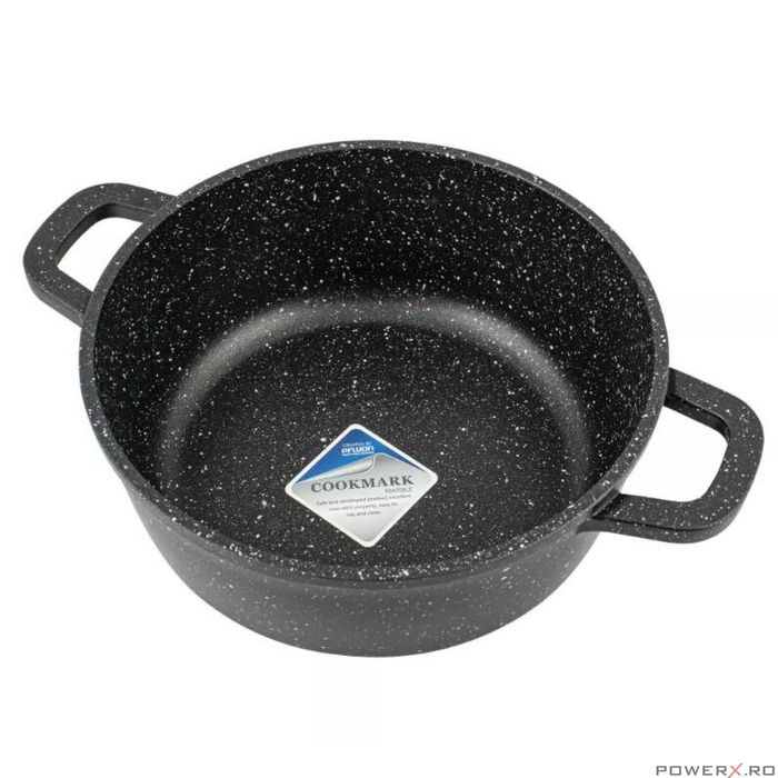 Cratita din aluminiu turnat, cu strat marmorat, cu capac sticla,16 cm,