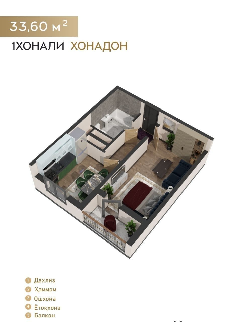 1 xonali tayyor uylar