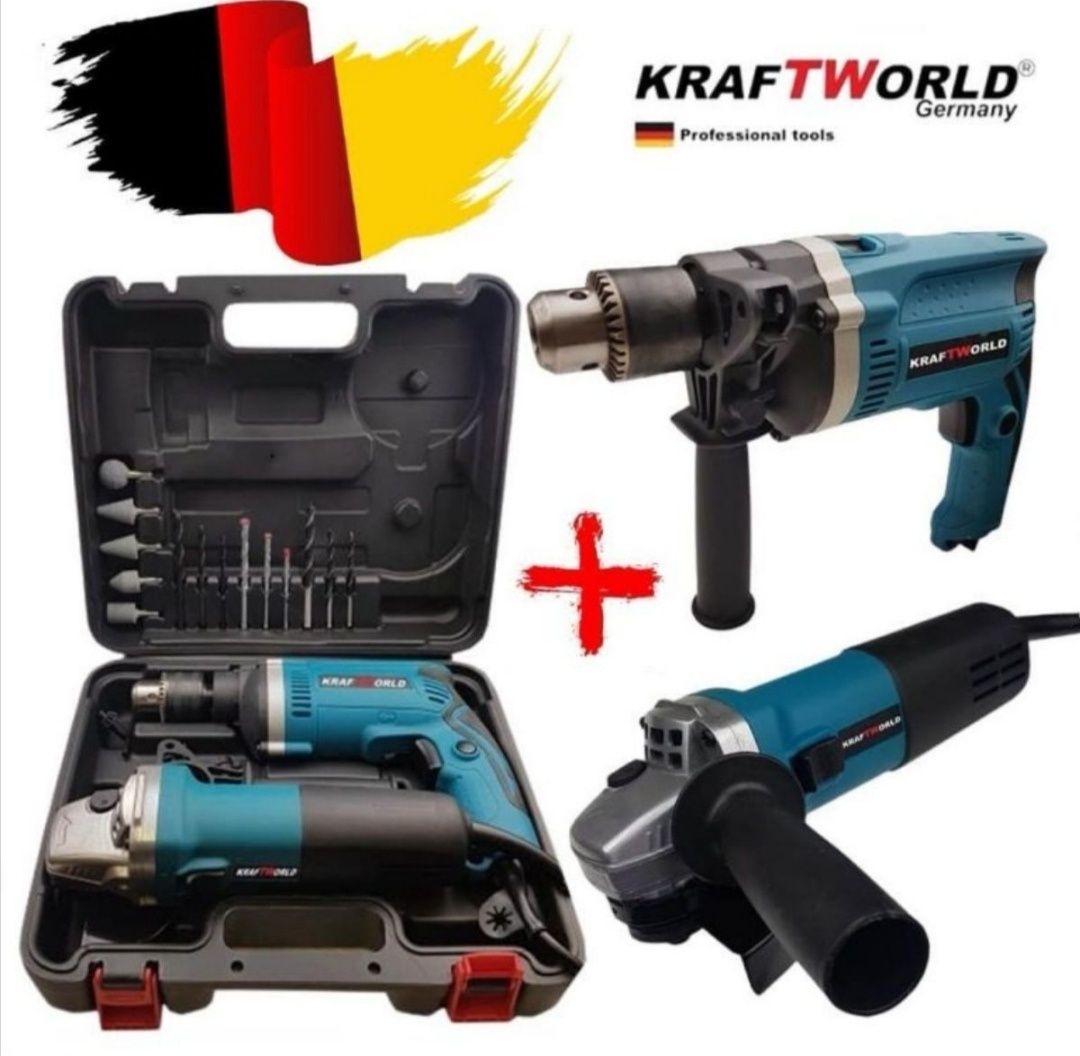 Немска Бормашина + ъглошлайф 1200W Kraft World Germany шлайф 1200W