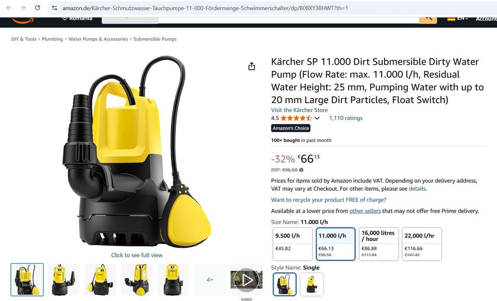 Pompă submersibilă pentru apă murdară Kärcher SP 11.000