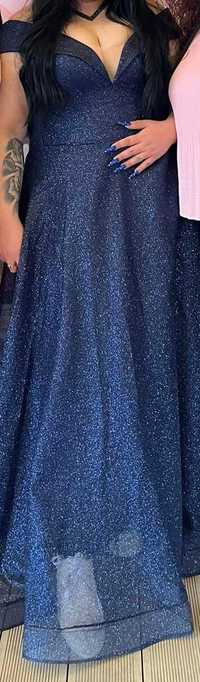 Официална рокля тъмно син брокат