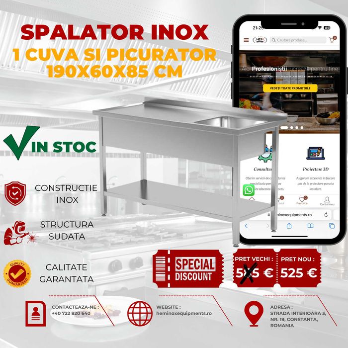 Spalator Inox Cu 1 Cuva Diferite Dimensiuni PE STOC