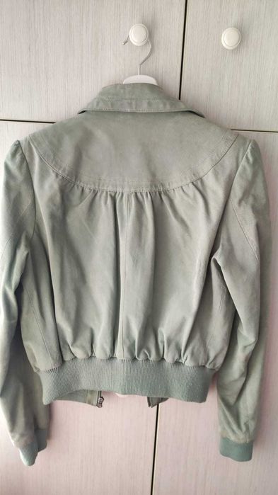 Geaca de piele intoarsa verde deschis menta pentru femei marimea 42