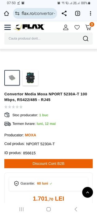 Convertor Media Moxa NPORT 5230A-T 100 Mbps, RS422/485 - RJ45