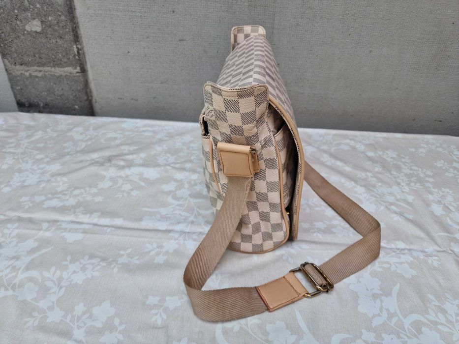 Louis Vuitton, poseta dama, geanta messenger din piele ecologica, Bej