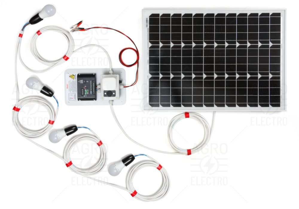 Sistem de iluminat solar 50 W cu 2, 3 sau 4 becuri