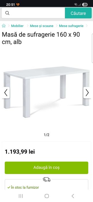 Masă de sufragerie 160 x 90 cm, alb lucios