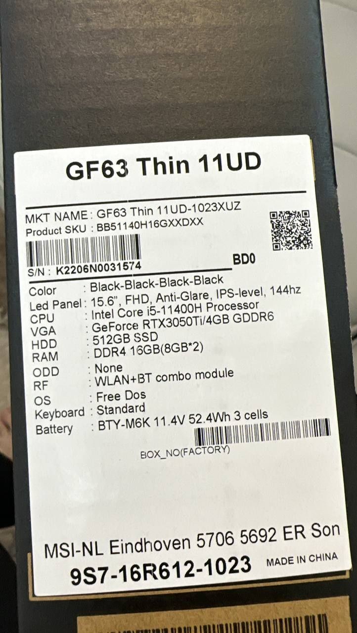 Ноутбук GF63 Новый