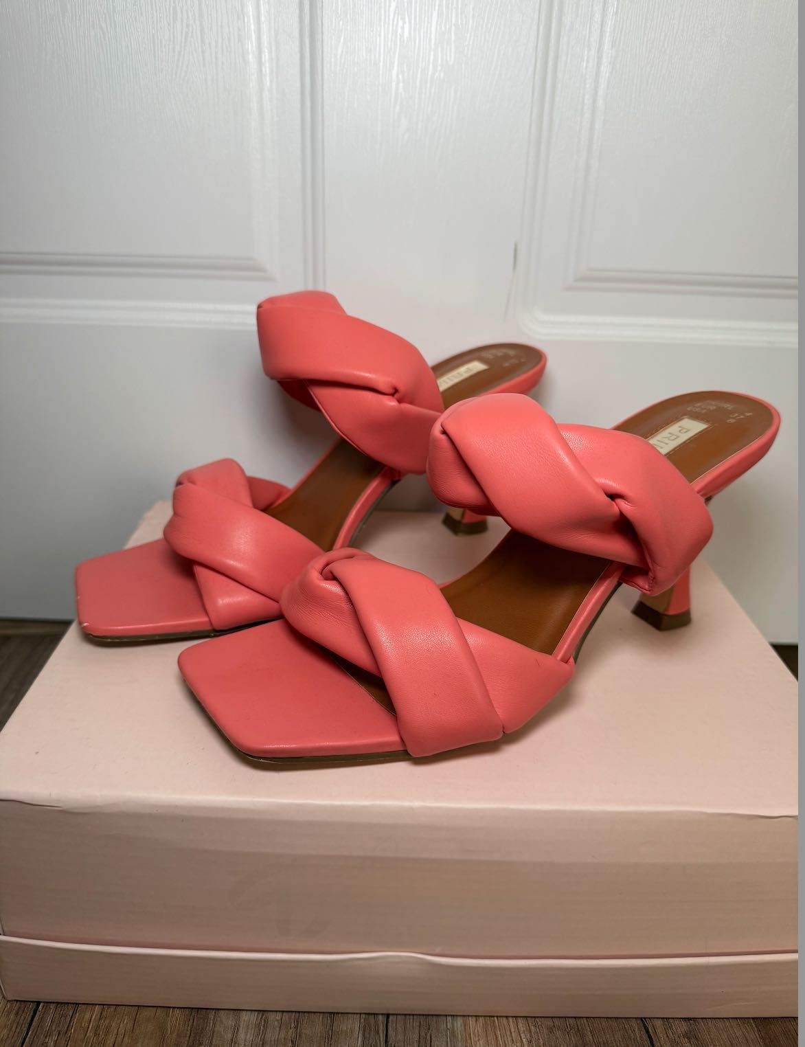 Дамски обувки на ток цвят корал летни токчета summer heels рр 36