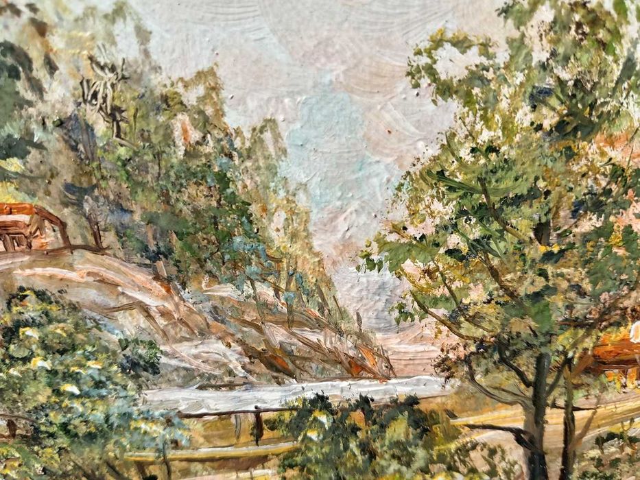 Tablou vechi - peisaj montan cu rau - semnat S. Mutzner