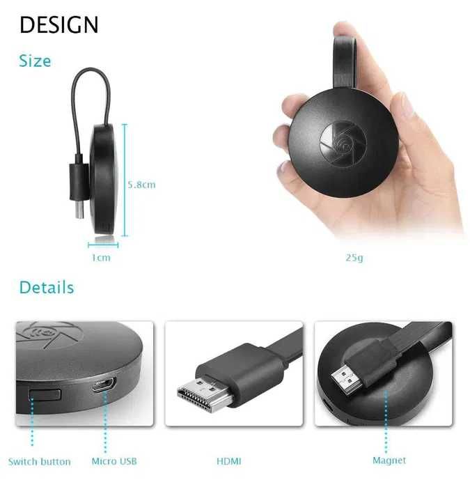 Chromecast Dongle Screen Mirroring Wi Fi - Smart Tv - Nou - Sigilat