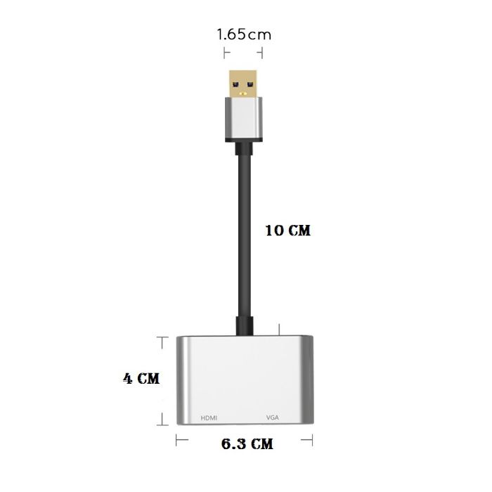 Adaptor 2in1 USB 3.0 la HDMI + VGA laptop, pc, proiector, suporta 2k