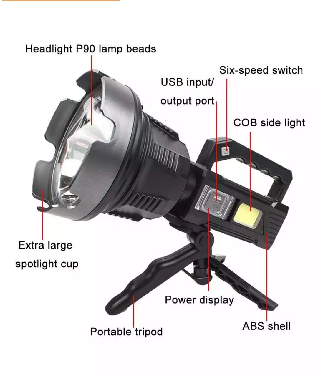 Lanterna, Proiector XHP90.2+COB 150W Pescuit, Vanatoare Model Nou