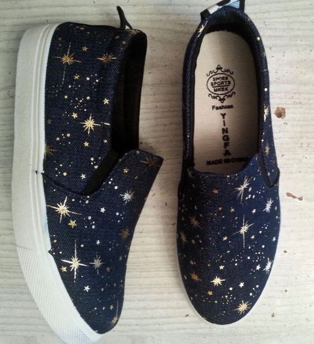 Слипоны джинсовые со звездочками (новые, размер 37-38)