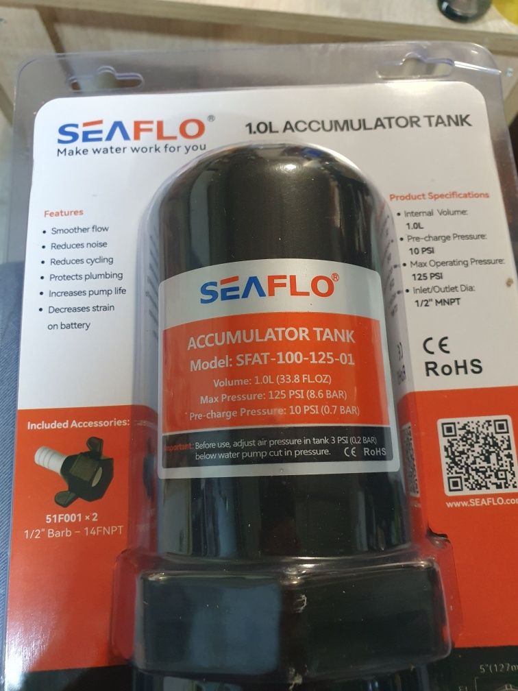 Разширителен съд Seaflo SFAT-100-125-01, 1 л, 1/2” MNPT