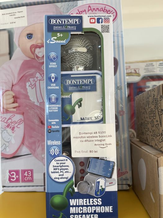 Microfon Wireless cu Difuzor integrat SonicLink pentru copii