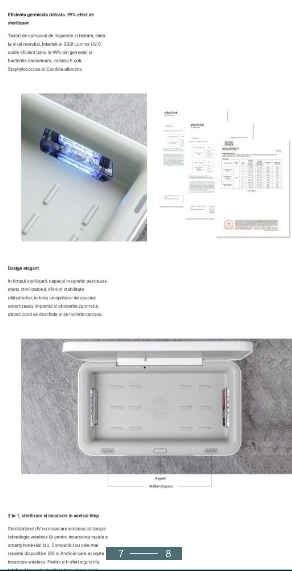 Vand sterilizator original Samsung UV ITFIT cu incarcare wireless, Alb