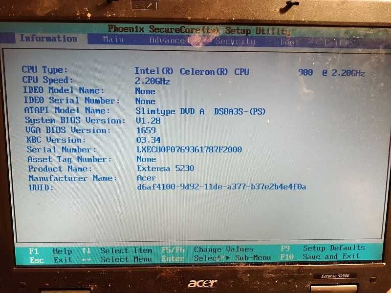 Продам ноутбук "Acer Extensa 5230E", на запчасти (без ОЗУ и HDD).