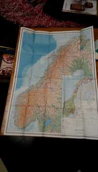 Норвегия физико географска карта М 1:2000 000 размер 62см/85см