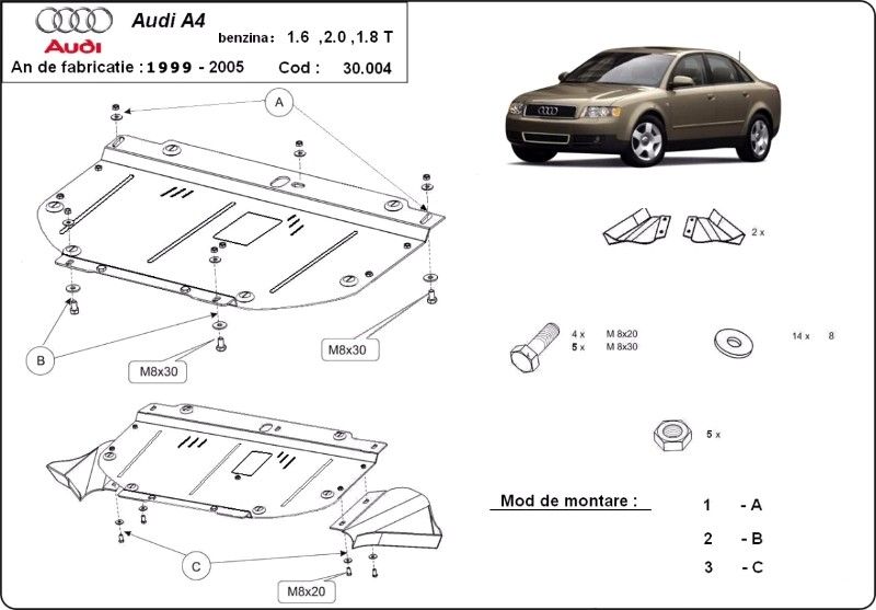 Scut motor metalic pentru Audi A4 1994-prezent - otel 2mm