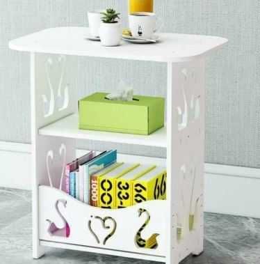 Красива бяла PVC маса с декоративни орнаменти и три нива за съхранение