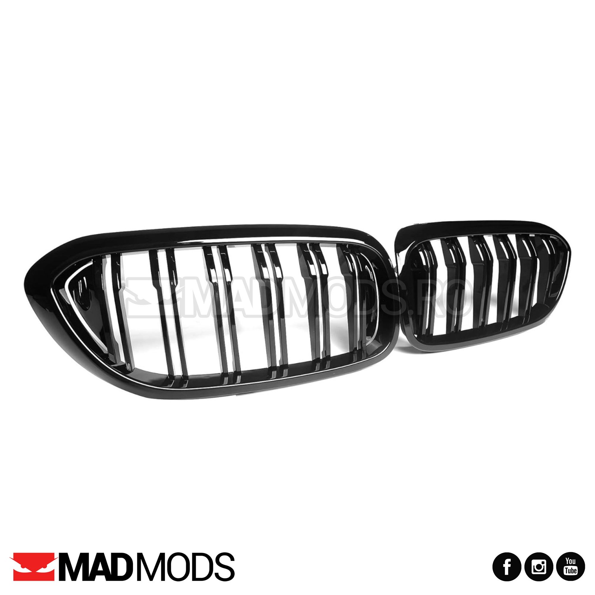 Set grile duble M BMW Seria 5 G30 G31 G38 M5 F90 2017-2020, Negru luci