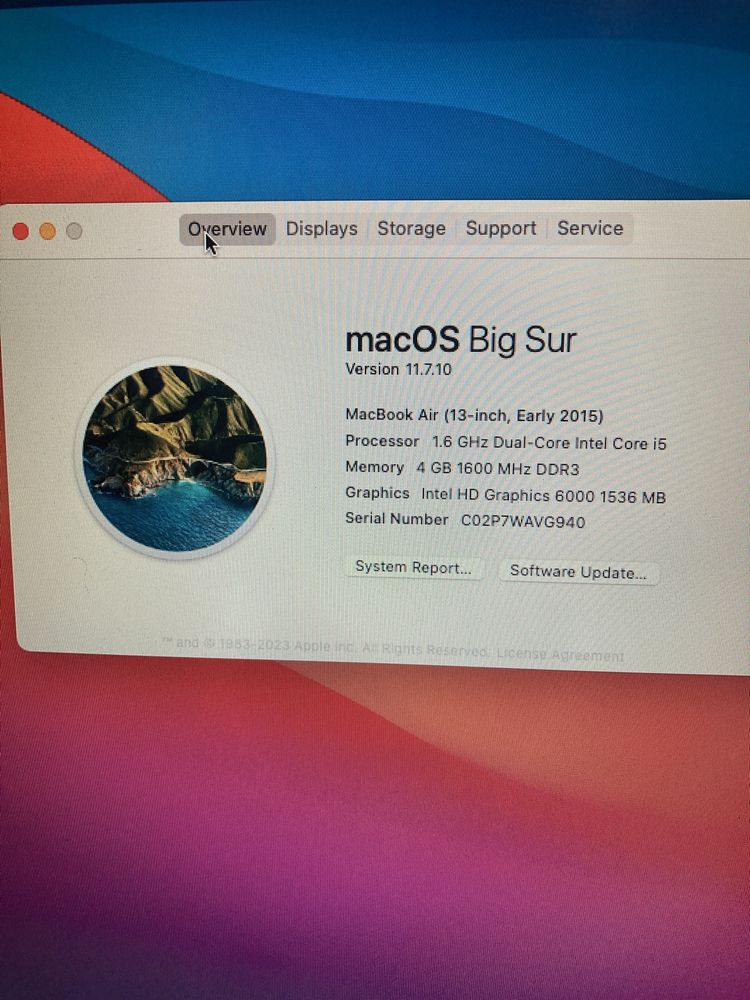 Laptop MacBook Air Early 2015 ; SSD