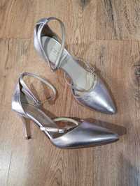 Pantofi eleganti stiletto noi piele naturala lila metalizat 37