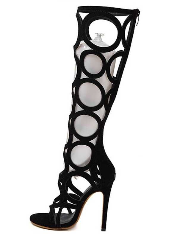 Sandale Gladiator, lungi cu toc - Vogue - Black Sandals (37)