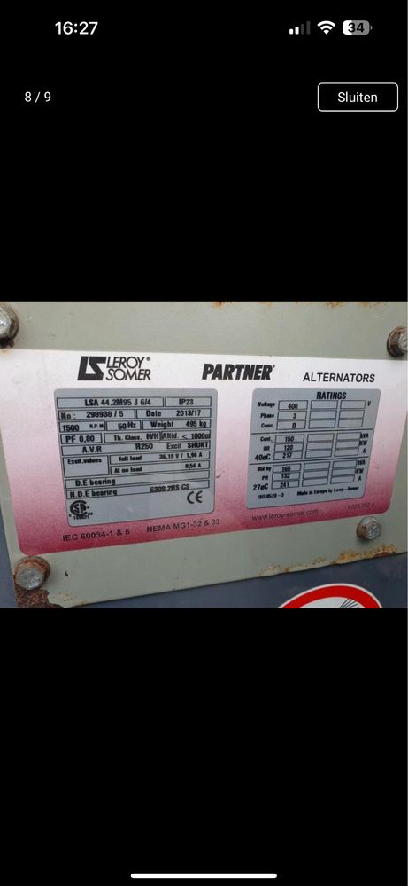 Vand generator atlas copco 150 kva