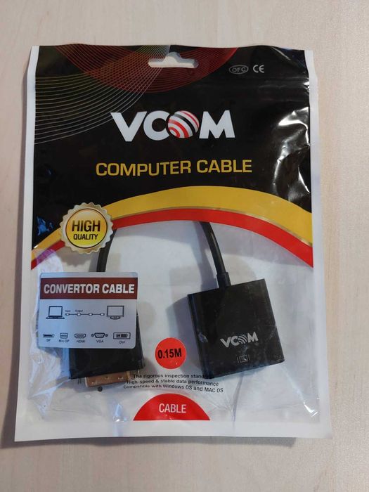 Нов VCom DVI-D 24+1 M to VGA F Активен Преходник / Адаптер