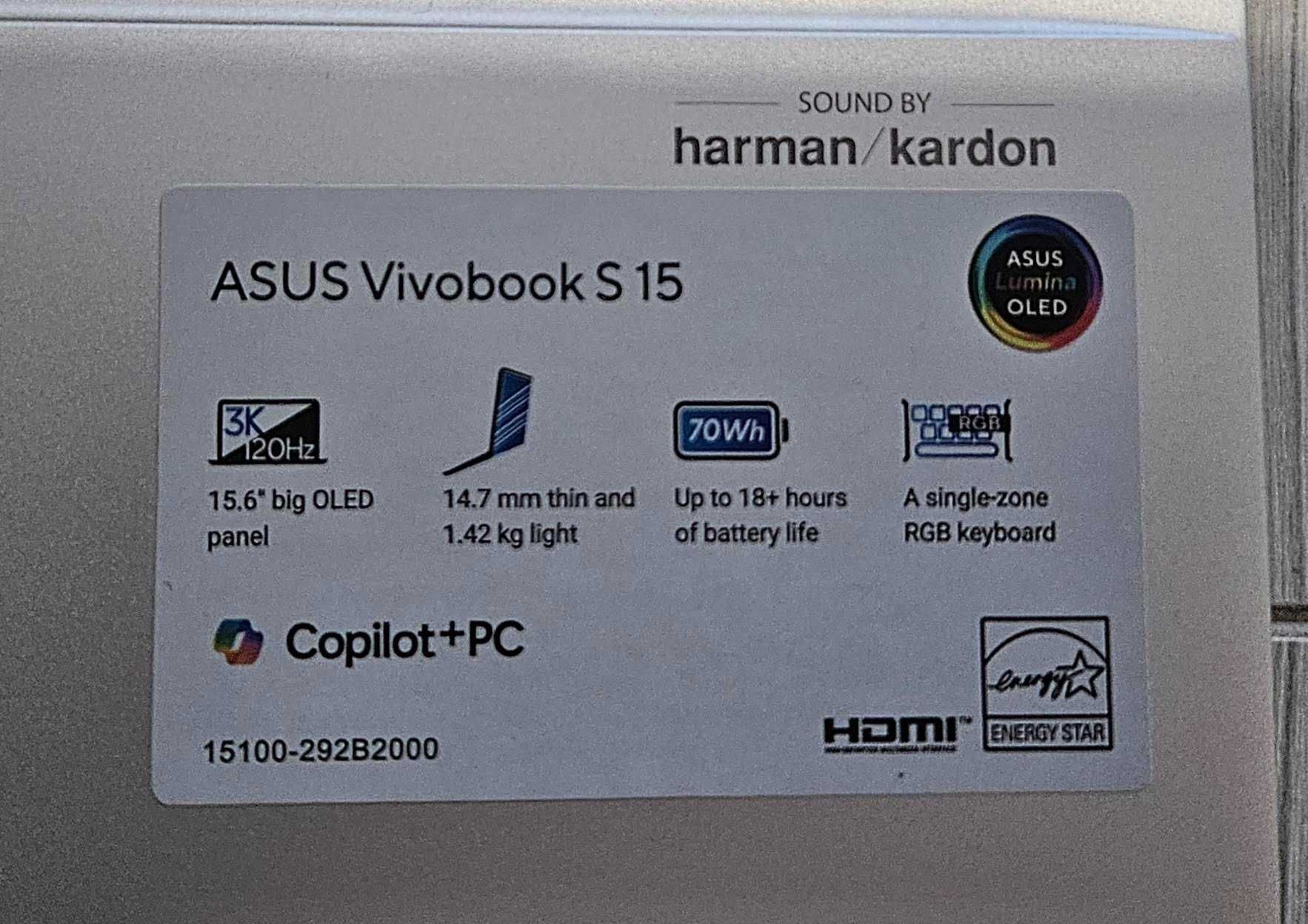 Asus Vivobook S 15 , 16Gb, 1Tb, 15,6" Oled ( Snapdragon X Elite )