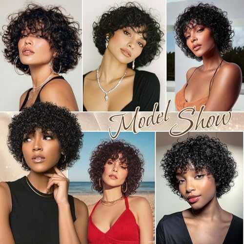 Нова Къдрава афро перука от истинска коса с бретон естествен обем жени