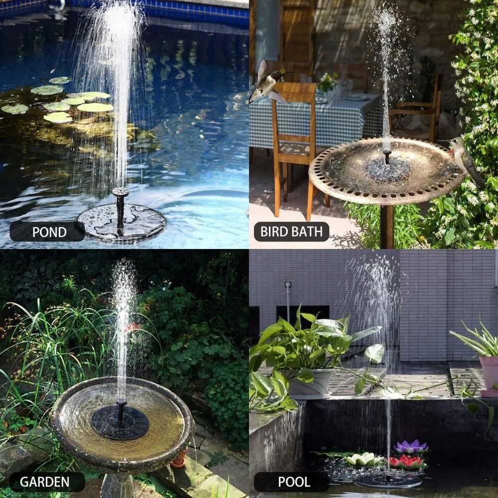 Соларен фонтан за градина - в комплект със 6 броя дюзи приставки - НОВ