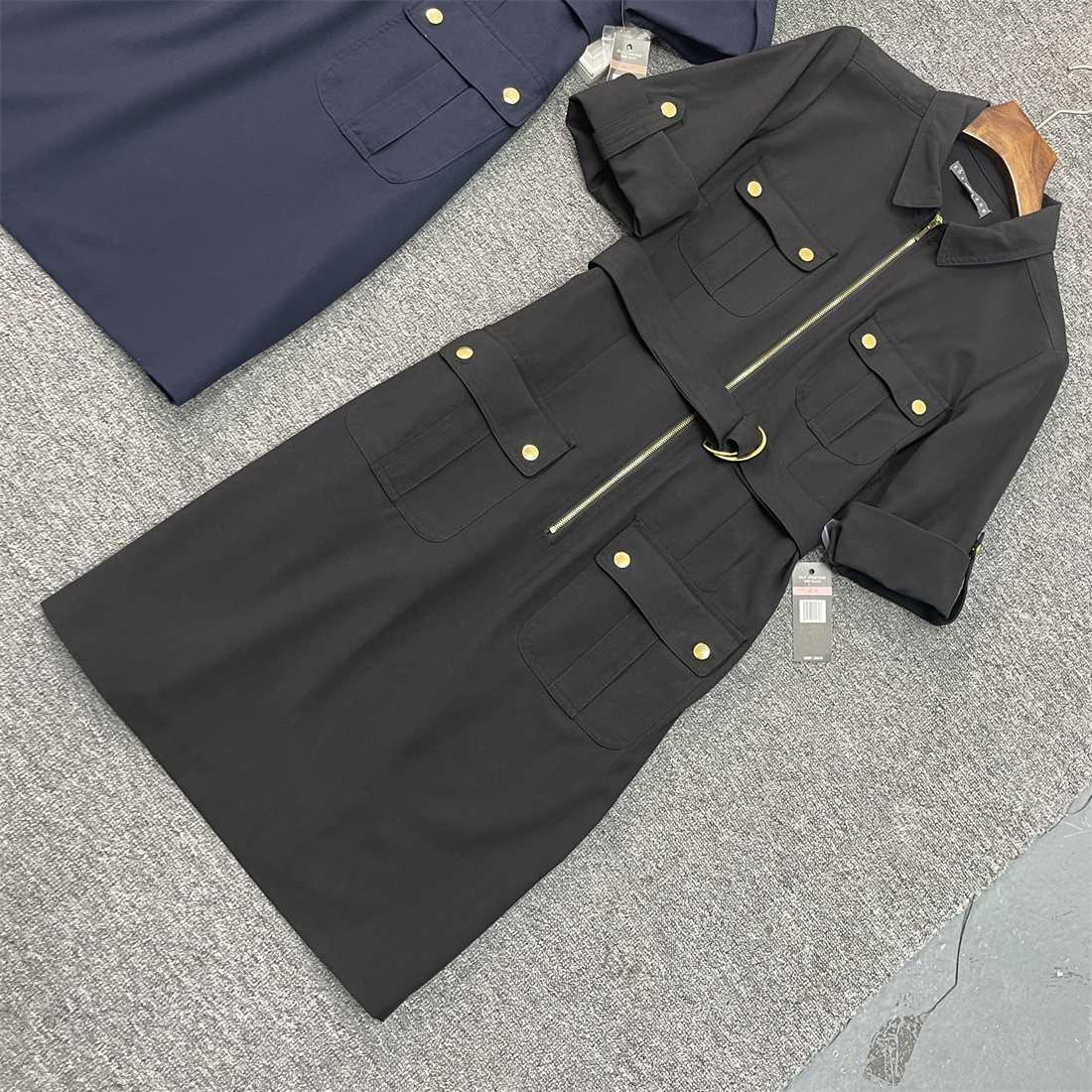 Новое платье США р 44 - 46 чёрное с поясом миди офисное короткий рукав