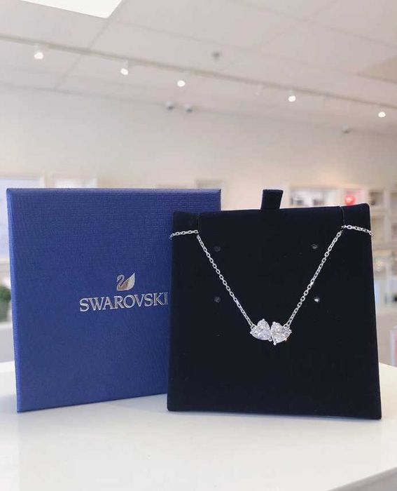 Lănțișor Swarovski 2 inimi Mesmera – Silver, 38 cm