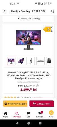 Monitor Gaming Dell 27 inch fullHd 280Hz sigilat