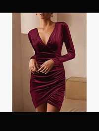 Дамска стилна рокля по тялото в цвят бордо