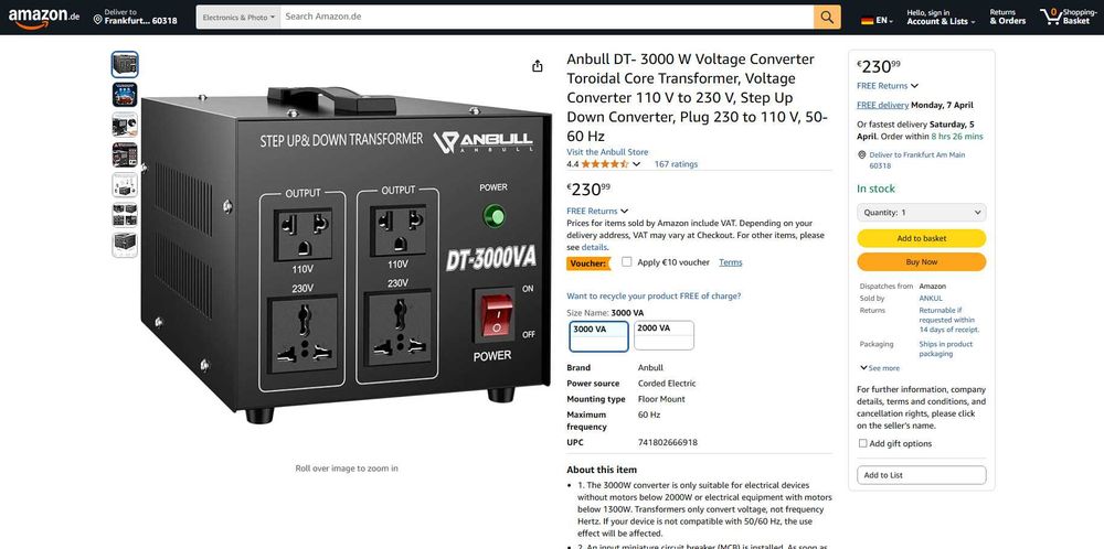 Convertor tensiune, Step Up/Down 3000W 220-110V, REDUS de la 1150RON