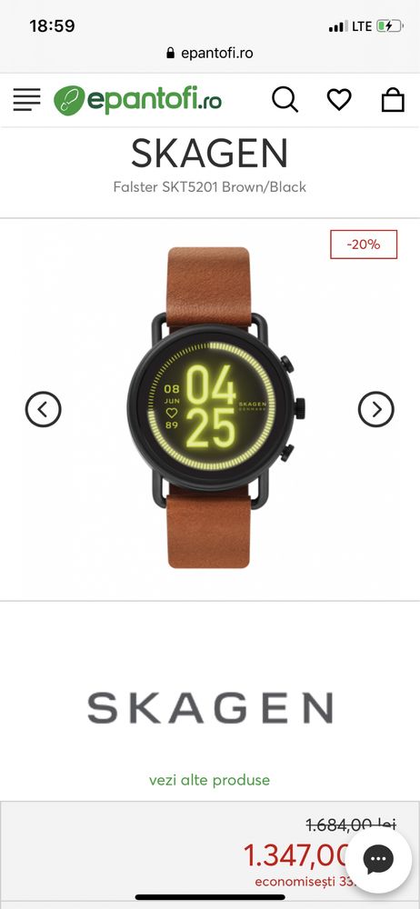Smartwatch Skagen Falster 2 DW7S1 - Curea Piele Brown Maro - Excelent