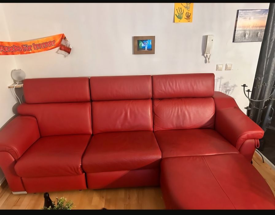 Canapea colțar din piele naturală, electrică,cu telecomandă