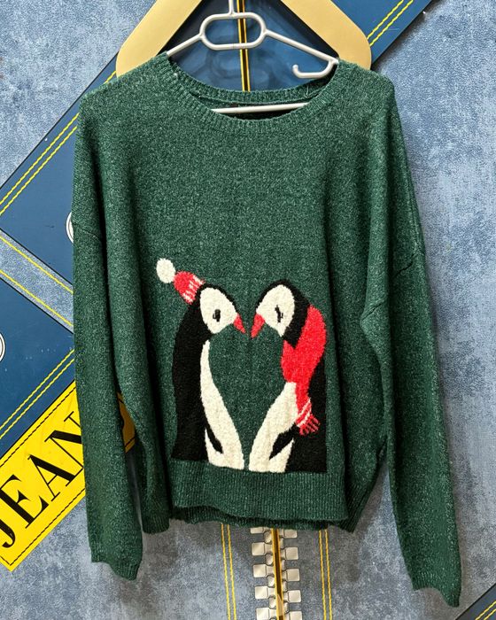 Зеленая теплая женская кофта с рисунком| Размер М