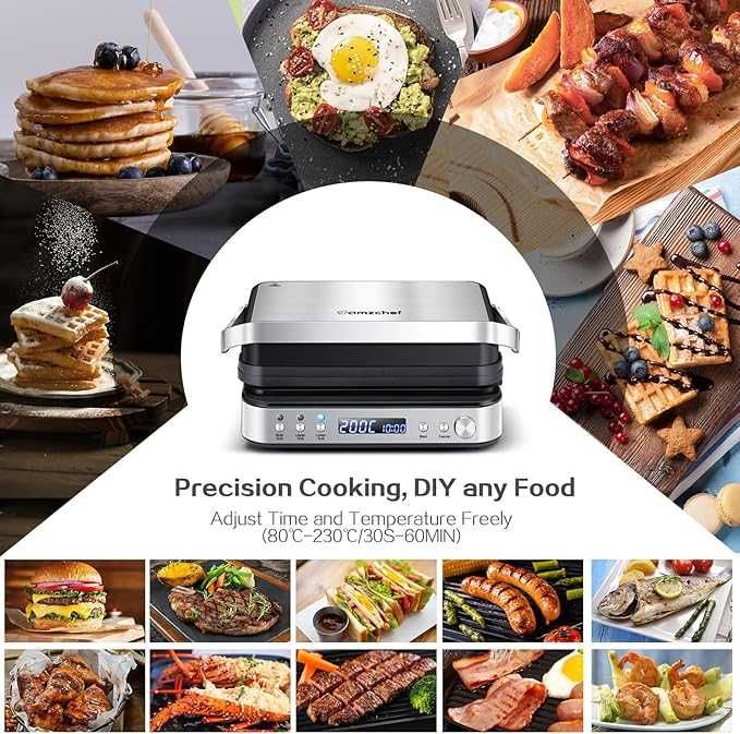 AMZCHEF Grătar electric multifuncțional 4 în 1
