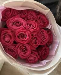 розовые розы 15 штук