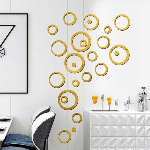 Set Oglinzi Decorative din PVC, Aurii ,Cercuri 24 bucati/set